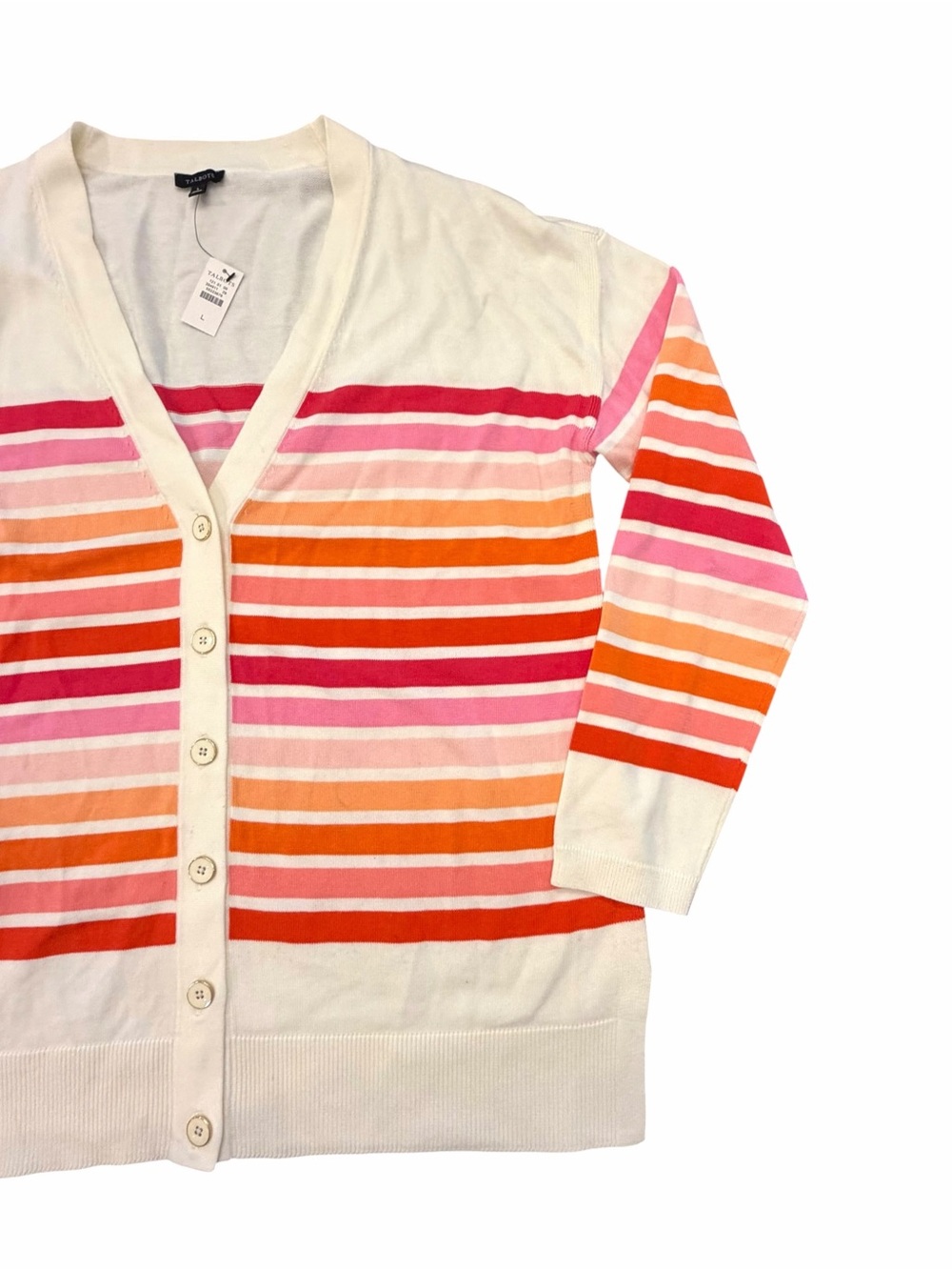 NEW Talbots Girlfriend Cardigan Sweater Button Front Multi Color Stripe Large